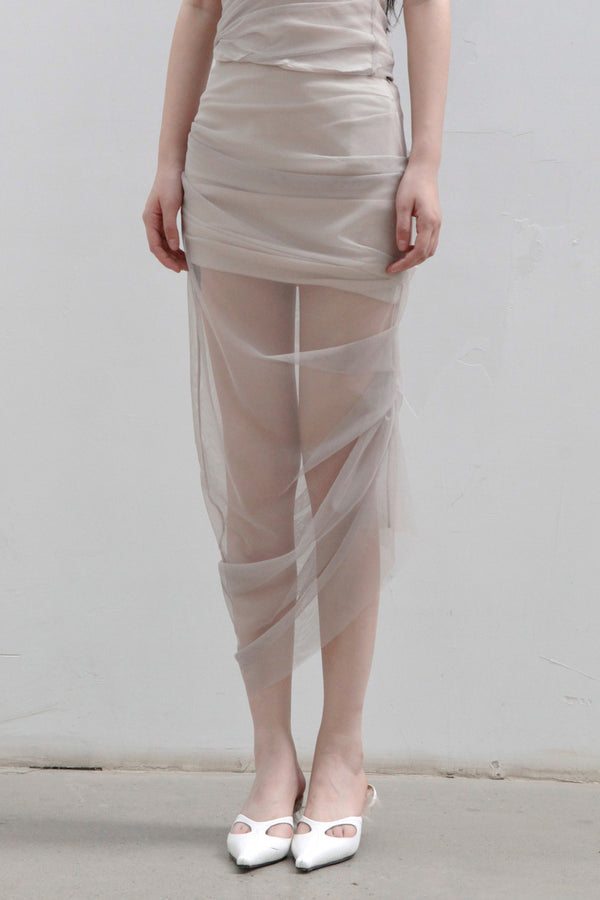 Un Morceau Mesh Knit Double Layer Pleated Skirt UM231XZ19